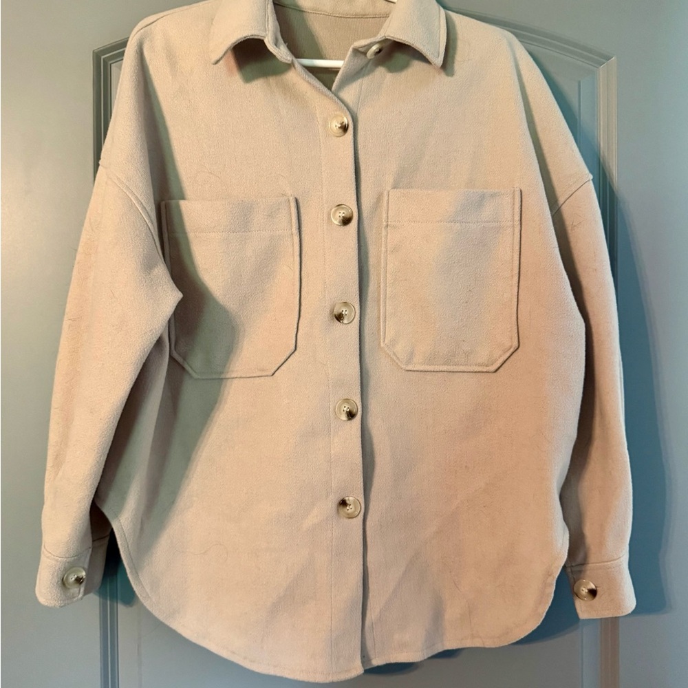Beige Button-Up Shirt Jacket